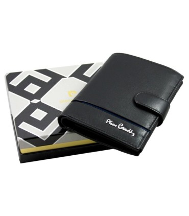 Portfel męski Pierre Cardin ze skóry naturalnej czarny z niebieską wstawką