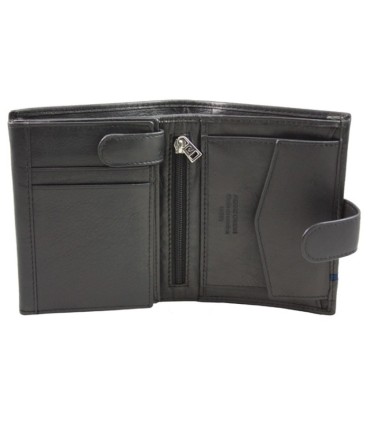 Portfel męski Pierre Cardin ze skóry naturalnej czarny z niebieską wstawką