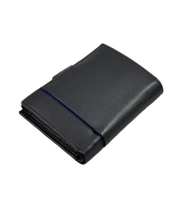 Portfel męski Pierre Cardin ze skóry naturalnej czarny z niebieską wstawką