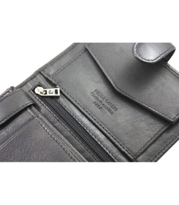 Portfel męski Pierre Cardin ze skóry naturalnej czarny z niebieską wstawką