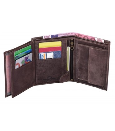 Super wyposażony portfel męski Always Wild ze skóry nubukowej,  brąz