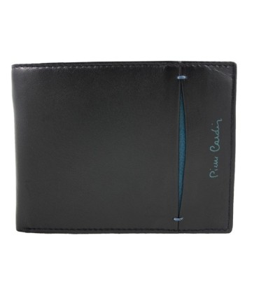 Portfel męski Pierre Cardin ze skóry naturalnej czarny z niebieską wstawką