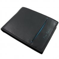 Męski portfel Pierre Cardin czarny z niebieską wstawką skóra naturalna