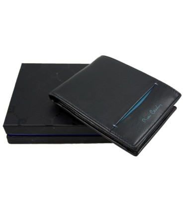 Portfel męski Pierre Cardin ze skóry naturalnej czarny z niebieską wstawką