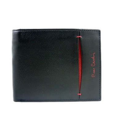 Portfel męski Pierre Cardin ze skóry naturalnej czarny z bordową wstawką