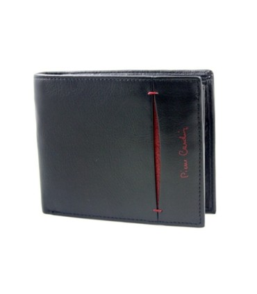 Portfel męski Pierre Cardin ze skóry naturalnej czarny z bordową wstawką