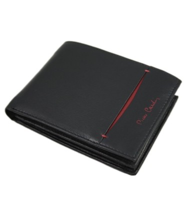 Portfel męski Pierre Cardin ze skóry naturalnej czarny z bordową wstawką