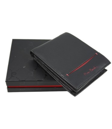 Portfel męski Pierre Cardin ze skóry naturalnej czarny z bordową wstawką