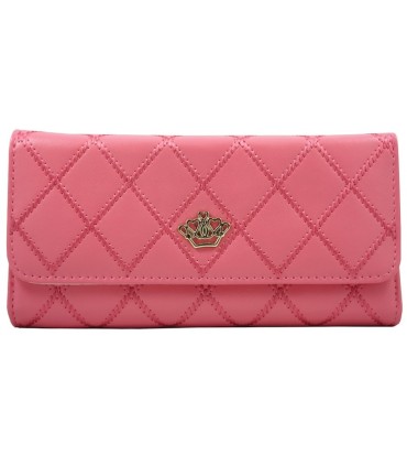 Długi klasyczny portfel pikowany z eko skóry, różowy