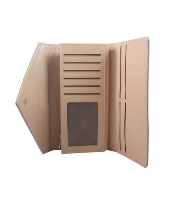 Długi klasyczny portfel pikowany z eko skóry, różowy