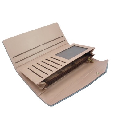 Długi klasyczny portfel pikowany z eko skóry, różowy