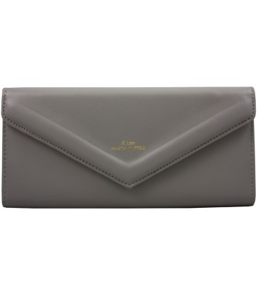 Długi klasyczny portfel typu kopertówka z eko skóry, szary