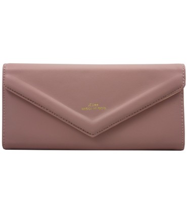 Długi klasyczny portfel typu kopertówka z eko skóry, różowy