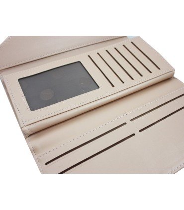 Długi klasyczny portfel typu kopertówka z eko skóry, różowy