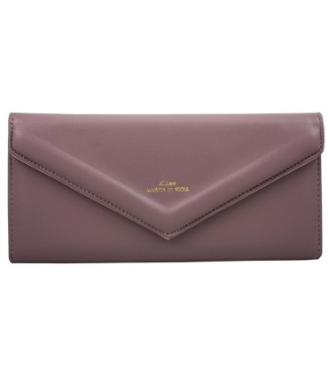 Długi klasyczny portfel typu kopertówka z eko skóry, wrzosowy