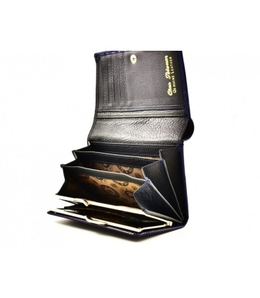 Elegancki, skórzany portfel damski Peterson, lakierowany granatowy