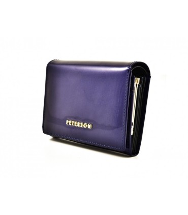 Elegancki, skórzany portfel damski Peterson, lakierowany granatowy