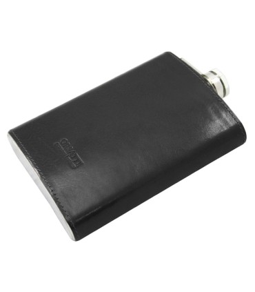 Skórzana elegancka piersiówka Orsatti 240 ml, czarna