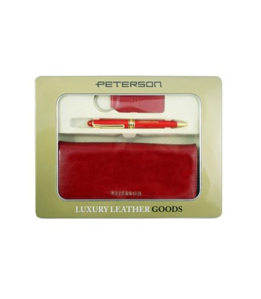 Zestaw prezentowy Peterson: portfel damski, breloczek, długopis, czerwony, skóra