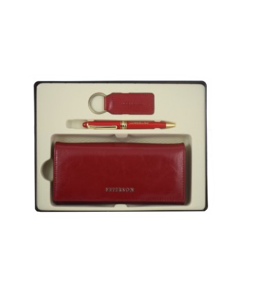 Zestaw prezentowy Peterson: portfel damski, breloczek, długopis, czerwony, skóra