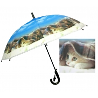 Dziecięca duża automatyczna parasolka z gwizdkiem, kotek pod kocykiem