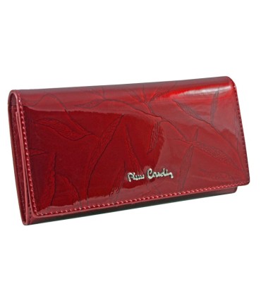Lakierowany skórzany portfel damski Pierre Cardin, ciemno czerwony