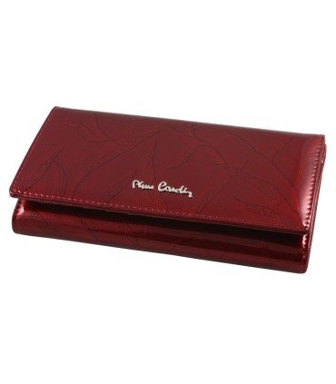 Lakierowany skórzany portfel damski Pierre Cardin, ciemno czerwony
