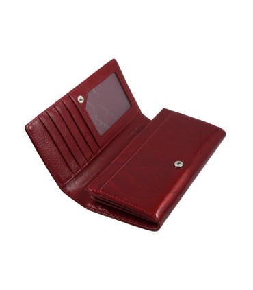 Lakierowany skórzany portfel damski Pierre Cardin, ciemno czerwony