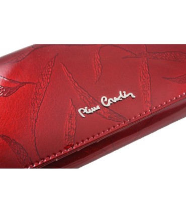 Lakierowany skórzany portfel damski Pierre Cardin, ciemno czerwony