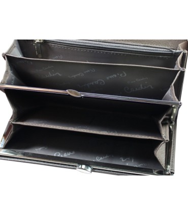 Lakierowany skórzany portfel damski Pierre Cardin, grafitowy