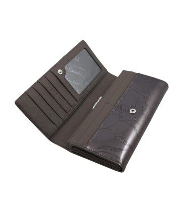 Lakierowany skórzany portfel damski Pierre Cardin, grafitowy