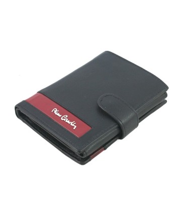 Portfel męski Pierre Cardin RFID ze skóry naturalnej czarny z bordową wstawką