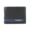 Męski portfel Pierre Cardin ze skóry, czarny z niebieską wstawką, RFID