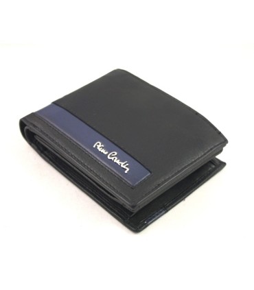 Portfel męski Pierre Cardin RFID ze skóry naturalnej czarny z niebieską wstawką