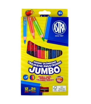12 grubych dwustronnych kredek ołówkowych Jumbo Astra + temperówka