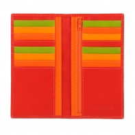 Skórzany portfel damski typu etui na karty marki DuDu®, czerwony+ kolorowy środek