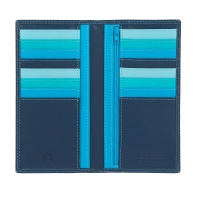 Skórzany portfel damski typu etui na karty marki DuDu®, niebieski + kolorowy środek