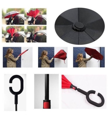 Parasol odwrócony "Revers" z podwójnym materiałem dwa kolory: czarny + inny