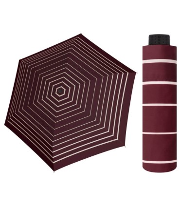 NAJLŻEJSZA 140 g parasolka damska Doppler  Fiber Havanna bordowa w paski