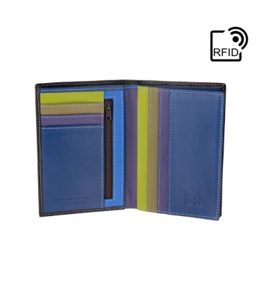 Cienki skórzany portfel damski marki DuDu®, RFID, brązowy, granat + inne