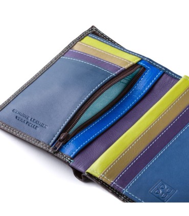 Cienki skórzany portfel damski marki DuDu®, RFID, brązowy, granat + inne