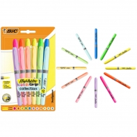 Zakreślacze BIC Highlighter Grip ścięta końcówka – różne kolory, blister 12 szt.