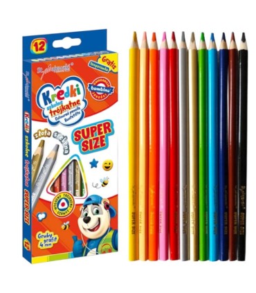 12 kredek ołówkowych trójkątnych z grubym grafitem 4 mm Bambino + temperówka