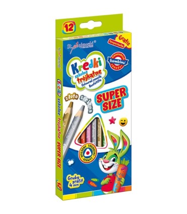 12 kredek ołówkowych trójkątnych z grubym grafitem 4 mm Bambino + temperówka