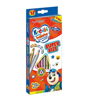 12 kredek ołówkowych trójkątnych z grubym grafitem 4 mm Bambino + temperówka