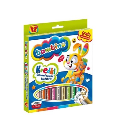 12 grubych kredek ołówkowych Bambino + temperówka
