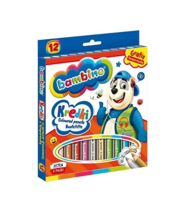 12 grubych kredek ołówkowych Bambino + temperówka