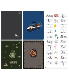 4X ZESZYT A5 DO NAUKI PISANIA DLA CHŁOPCA, 16 KARTEK, W TRZY LINIE + ŚCIAGAWKA