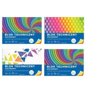 4 szt. x blok techniczny kolorowy A4 INTERDRUK 10 arkuszy, 160g/m2