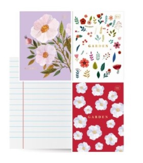 3X ZESZYT A4, 60 KARTEK, LINIA Z MARGINESEM, KWIATOWY OGRÓD, ZŁOTE ZDOBIENIA